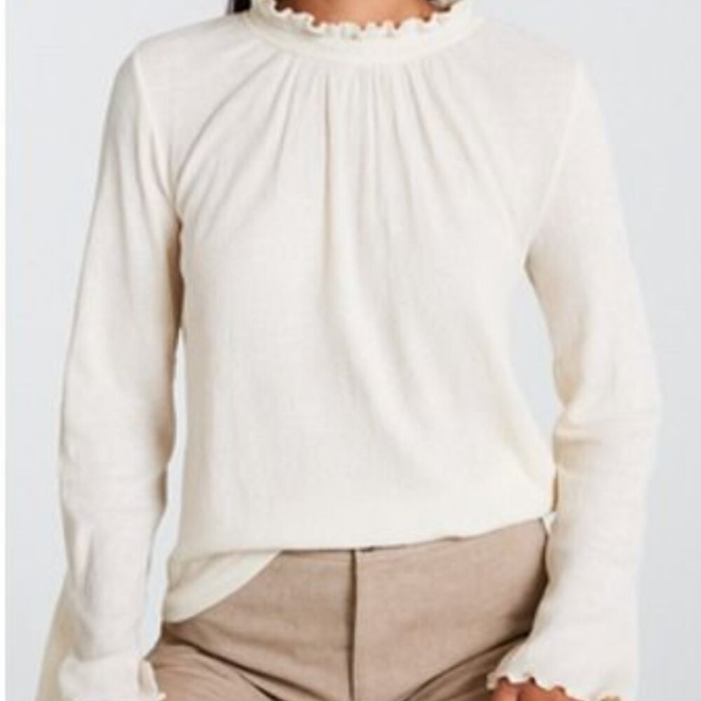 Madewell Texture and Thread Ivory Cream White Ruffle Mock Neck Long Sleeve Top S